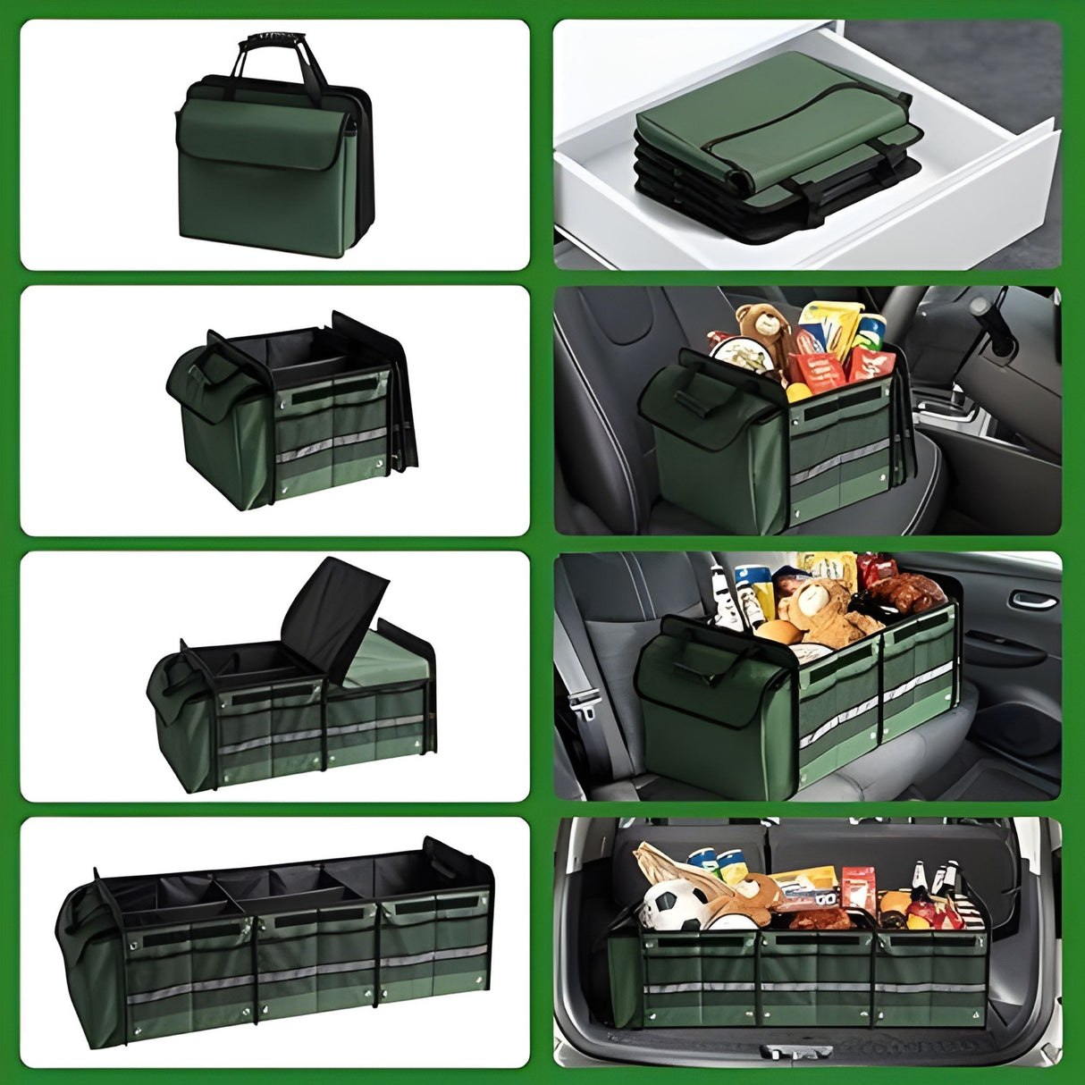 Organizator auto Flippy cu geantă termoizolantă detașabilă și 3 compartimente, culoare verde