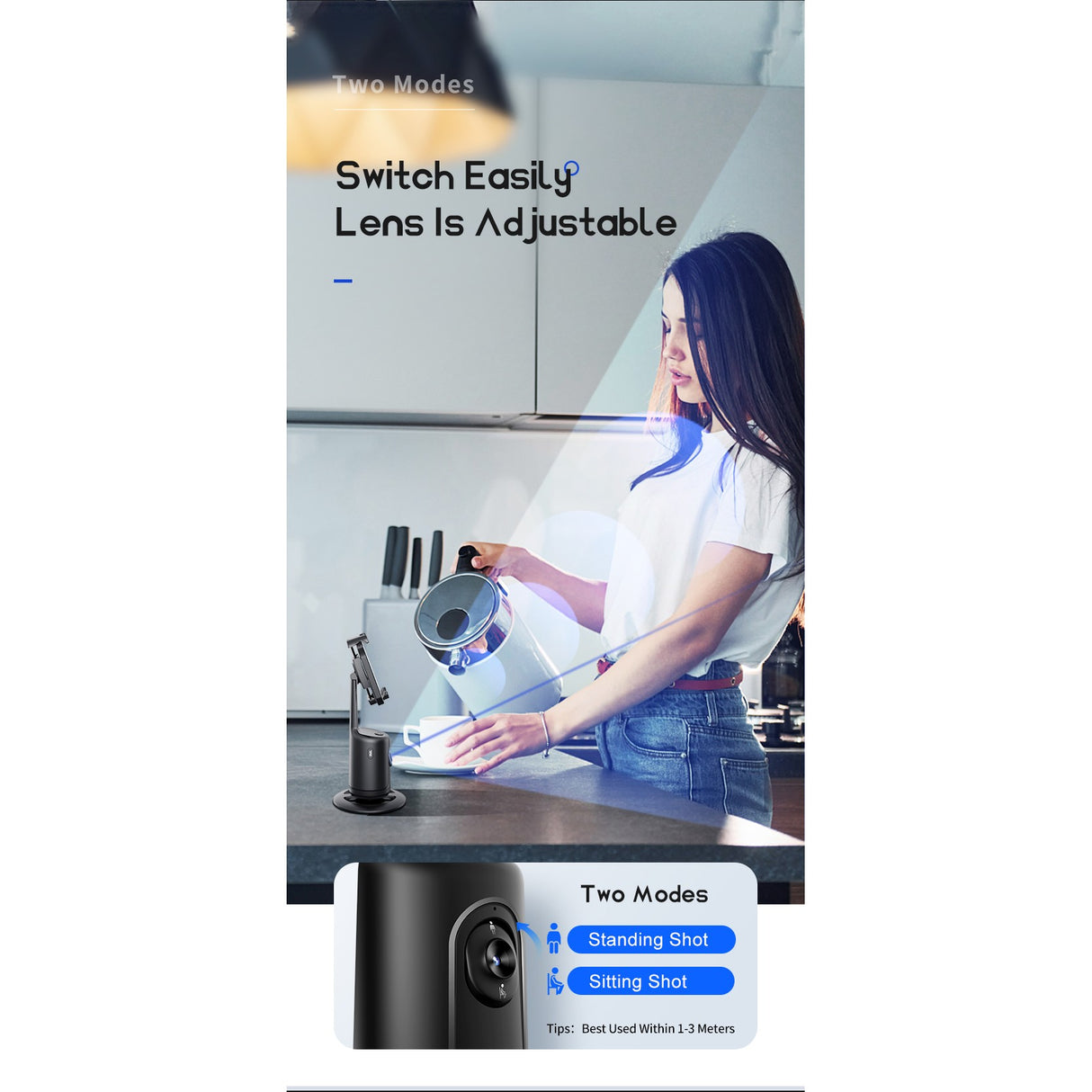 Suport Flippy pentru live streaming și vlogging, telefon orientat automat spre subiect