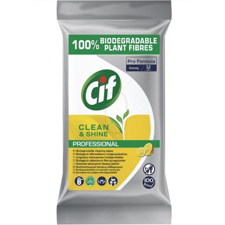 Șervețele umede Cif Pro Formula cu textură tip fagure, detaliu ambalaj resigilabil 100 bucăți