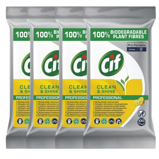 Pachet CIF Professional Clean&Shine – Servetele Umede de Curatare Multifunctionale Biodegradabile, 4×100 buc - vivimall.ro
