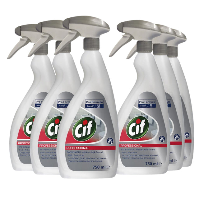 Pachet Cif Professional Washroom 2în1 detergent și detartrant baie, 6 flacoane × 0,75 L, vedere frontală
