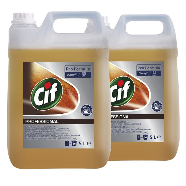 Pachet detergent CIF Professional Wood Floor Cleaner 2×5 L pentru pardoseli din lemn, vedere frontală