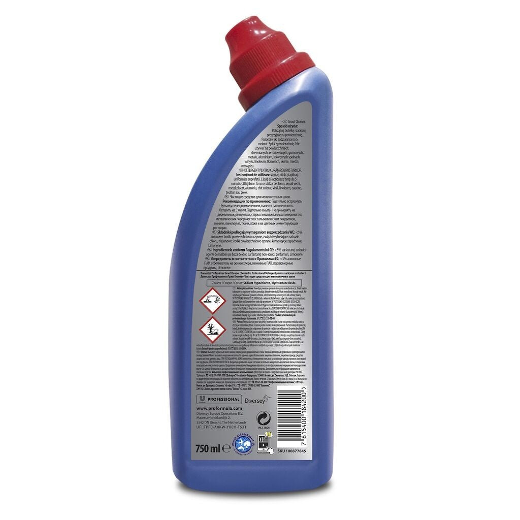 Sticlă Domestos Professional Grout Cleaner 0,75 L, gel dens pentru îndepărtarea mucegaiului din rosturile de faianță