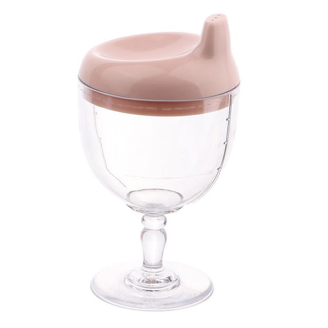 Pahar din Plastic Transparent cu Picior, Vivimall, pentru Copii, 14 x 7.7 cm, cu Cioc Antiscurgere, + 3 Ani, Fara Maner, Roz - vivimall.ro