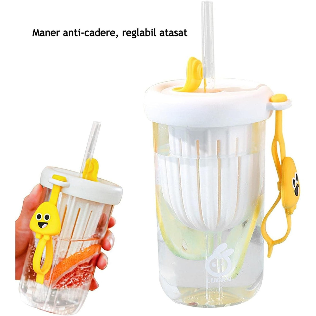 Pahar silicon cu pai si capac | SipSafe - vivimall.ro