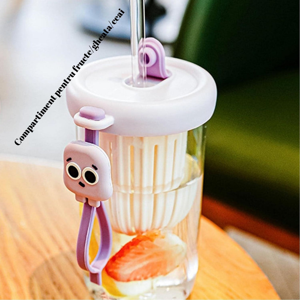 Pahar silicon cu pai si capac | SipSafe - vivimall.ro