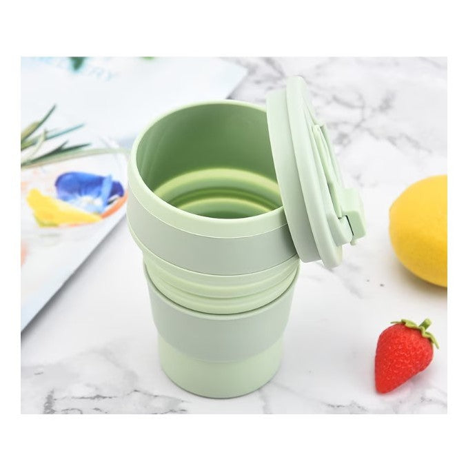 Pahar pliabil din silicon Vivimall, pentru calatorii, camping, 350 ml,  8.2x6.3x9.1 cm, verde - vivimall.ro