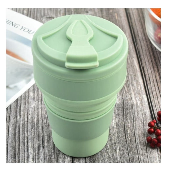 Pahar pliabil din silicon Vivimall, pentru calatorii, camping, 350 ml,  8.2x6.3x9.1 cm, verde - vivimall.ro