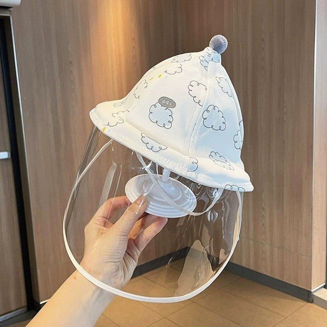 Palarie de Protectie pentru Bebelusi, Vivimall, Model cu Norisori Albastri, Pescareasca, de Primavara si Toamna, cu Masca si Fermoar, 42 cm, pentru 0-3 Luni, Bleu - vivimall.ro