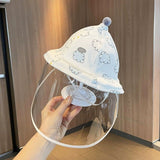 Palarie de Protectie pentru Bebelusi, Vivimall, Model cu Norisori Albastri, Pescareasca, de Primavara si Toamna, cu Masca si Fermoar, 45 cm, pentru 3-6 Luni, Bleu - vivimall.ro