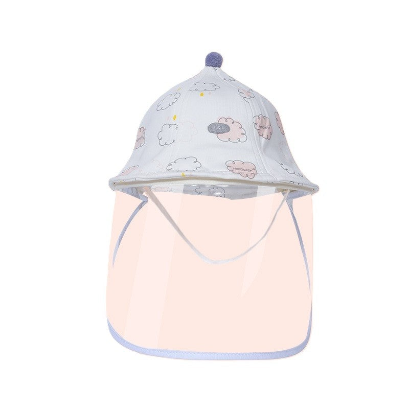 Palarie de Protectie pentru Bebelusi, Vivimall, Model cu Norisori Roz, Pescareasca, de Primavara si Toamna, cu Masca si Fermoar, 45 cm, pentru 3-6 Luni, Roz - vivimall.ro