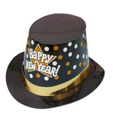 Pălărie tip Lincoln Flippy Happy New Year cu buline, negru și auriu, vedere frontală