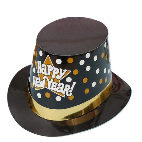 Pălărie tip Lincoln Flippy Happy New Year cu buline, negru și auriu, vedere frontală