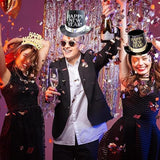 Pălărie festivă Lincoln Flippy negru/auriu, vedere laterală, accesoriu petrecere Revelion