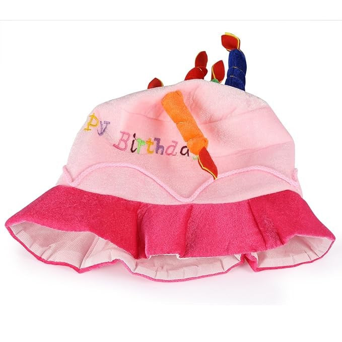 Palarie Happy Birthday, Vivimall, Accesoriu pentru Petrecere, Model Tort, Tematica Aniversare, 60x60x55 cm, Roz - vivimall.ro