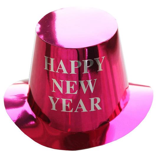 Palarie Happy New Year pentru Revelion, Vivimall, Palarie Festiva de Anul Nou, Palarie Magica din Hartie, 29 x 25 x 15.5 cm, Colorata Sclipitor Roz - vivimall.ro