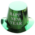 Pălărie verde sclipitor pentru Revelion din hârtie rezistentă, 29x25 cm, vedere frontală cu inscripție Happy New Year