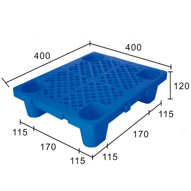Detaliu structură grilă îngroșată palet plastic Flippy albastru, rezistent la umiditate, 40x40x12 cm