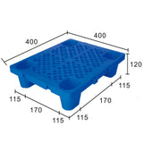 Detaliu structură grilă îngroșată palet plastic Flippy albastru, rezistent la umiditate, 40x40x12 cm