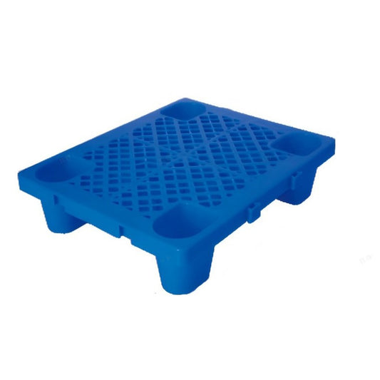 Palet plastic Flippy 60x40x12 cm albastru cu grilă îngroșată și 5 picioare, vedere frontală