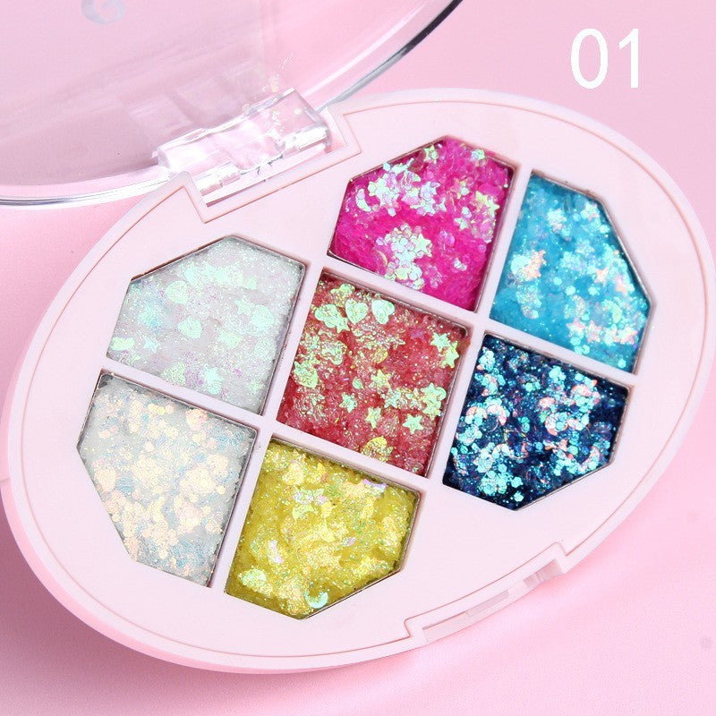 Paleta cu Glitter, Vivimall, Varianta 1, 7 Nuante, Pentru Corp si Par, 50 g, Rezistent la Apa, 9.8 x 6.8 cm, Multicolor - vivimall.ro
