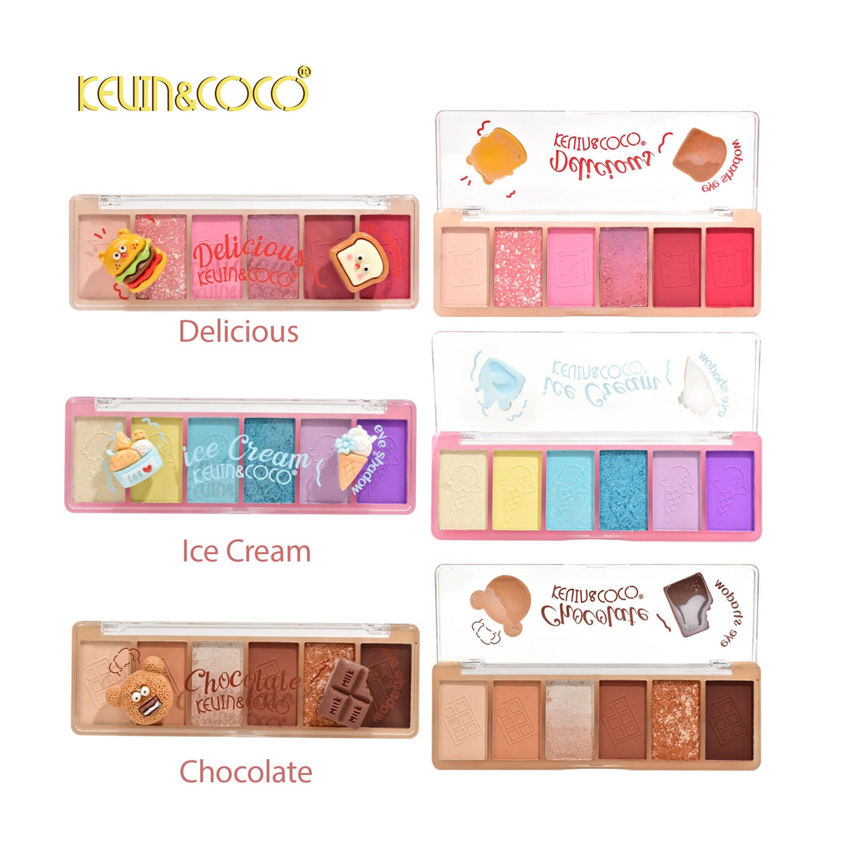 Paletă farduri Kevin&Coco deschisă, 6 culori chocolate vizibile, pudră compactă 25g