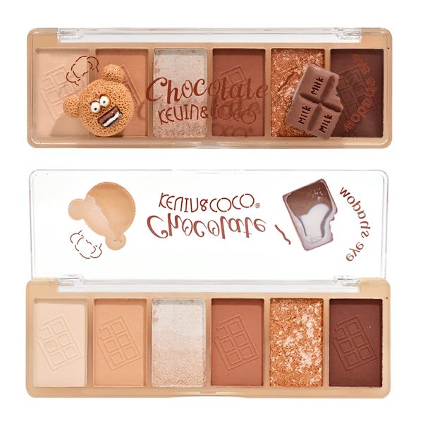 Paletă farduri de pleoape Kevin&Coco model Chocolate, 6 nuanțe mate și sidefate, vedere frontală