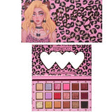 Paleta de farduri Kevin&Coco, 18 nuante, imprimeu leopard-print roz, oglinda interioara, dreptunghiulara, 19 x 10 cm, 180 g, multicolor - vivimall.ro