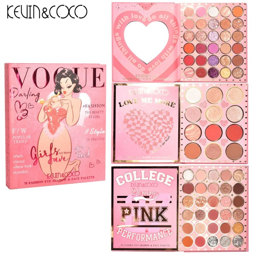 Paleta de Farduri Kevin&Coco, 72 culori, Stil Carte, 3 Straturi, Pudra Compacta, Clasic, Fara Sulfati, 14 x 14 cm, 90 g, multicolor - vivimall.ro