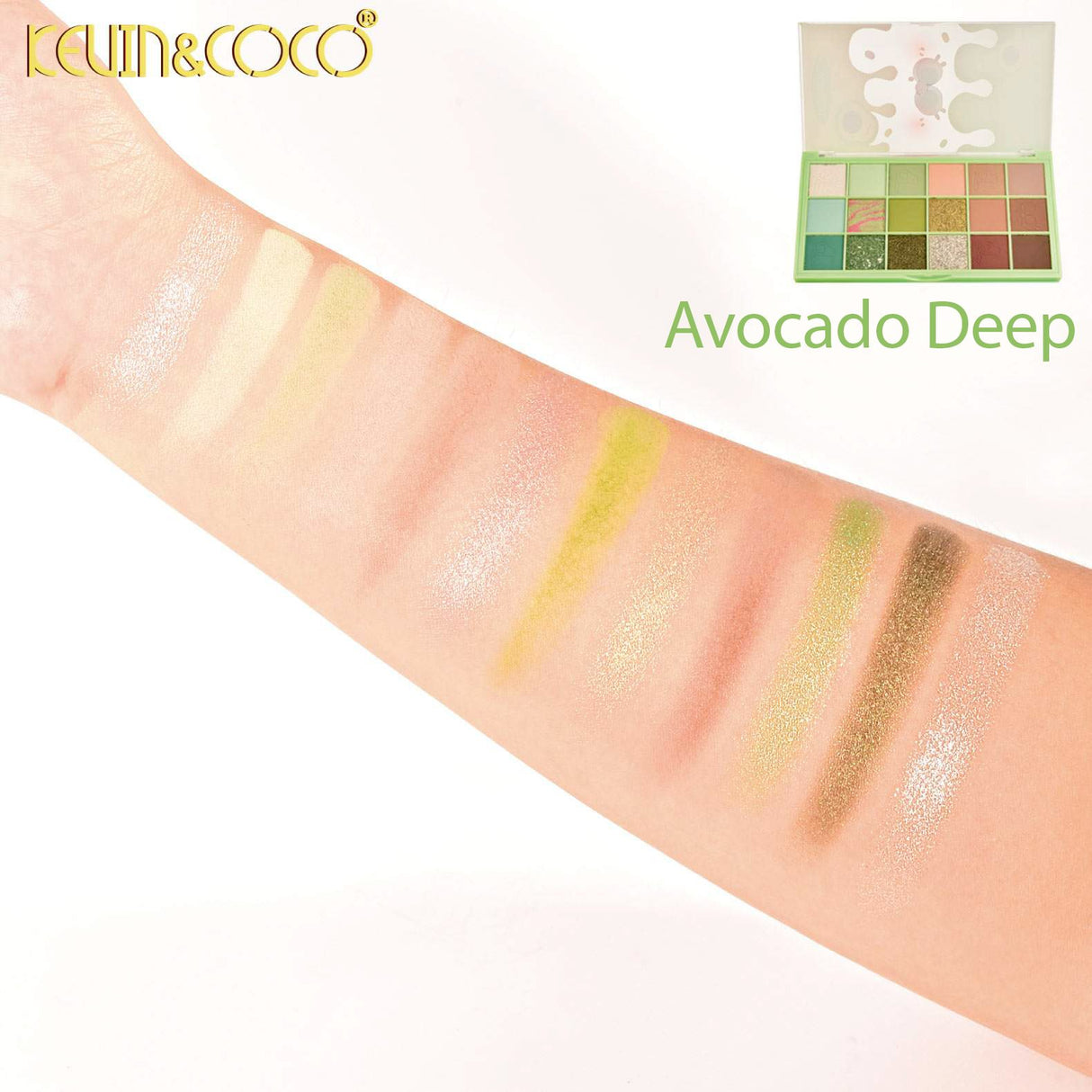 Paleta Farduri de Pleoape, Kevin&Coco, Paleta pentru Machiaj, 18 Nuante, Model Avocado Deep, Mate si Sidefate, 9.9x1.7x17.7 cm, Multicolor - vivimall.ro
