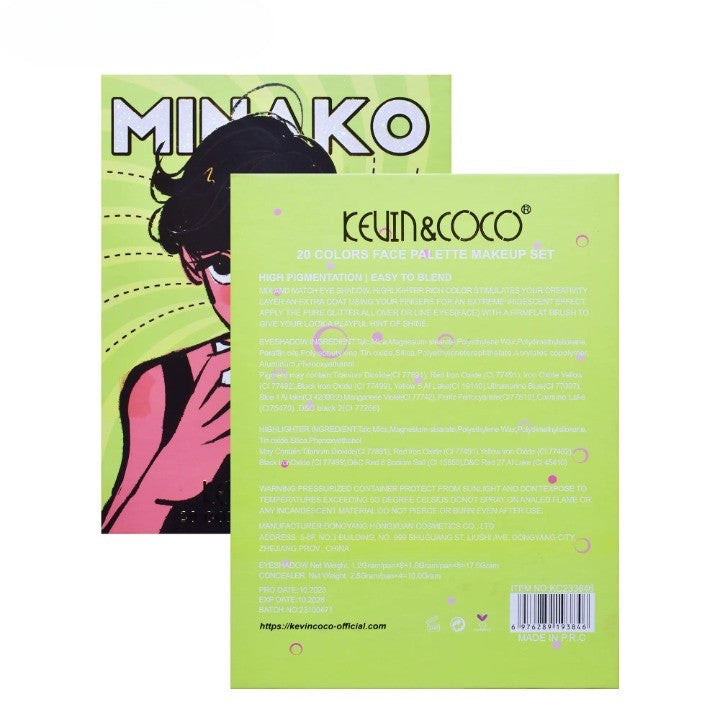 Paleta de Machiaj, KEVIN&amp;COCO, 20 Culori Green Girl, Fard de Pleoape si Blush, Verde - vivimall.ro