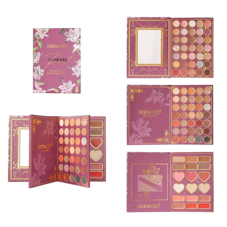 Paleta de Machiaj tip Carte, Kevin&Coco, Model Flowers, 82 Nuante, Paleta All-in-One, Farduri, Blush si Iluminatoare, 16.3x22.4x2.5 cm, Multicolor - vivimall.ro
