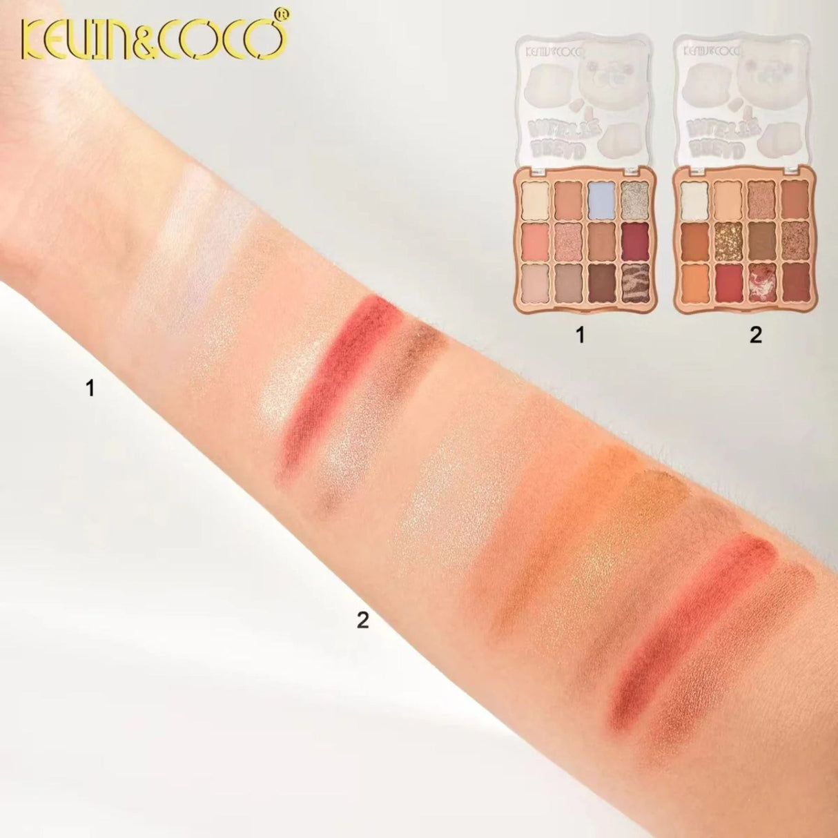 Paleta Farduri de Ochi,  Kevin&Coco, Fard de Pleoape, 12 Nuante, Finisaj Mat, Shimmer, Textura Catifelata, Pigmentare Intensa, pentru Toate Tipurile de Ten, 82.7 g, 9.3 x 1.7 x 9.4 cm, Soft Nude - vivimall.ro