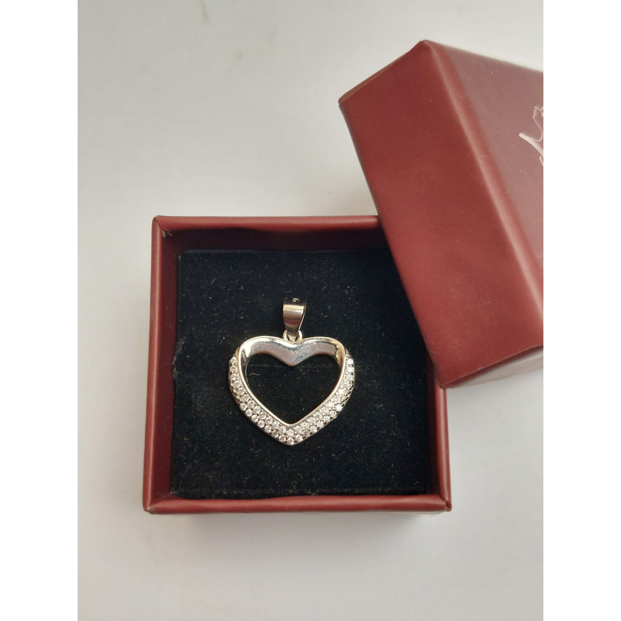 Pandantiv, Jolie Silver, Argint 925, Model Inima Contur cu Pietre Rodiata, 1.7 G, 1.6 x 1.8 Cm - vivimall.ro