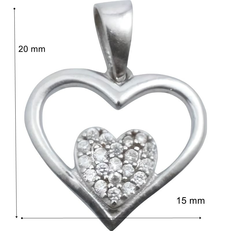 Pandantiv, Jolie Silver, Argint 925, Model Inima in Inima, Pietre Zirconiu, 20 x 15 mm, 1.2 g - vivimall.ro