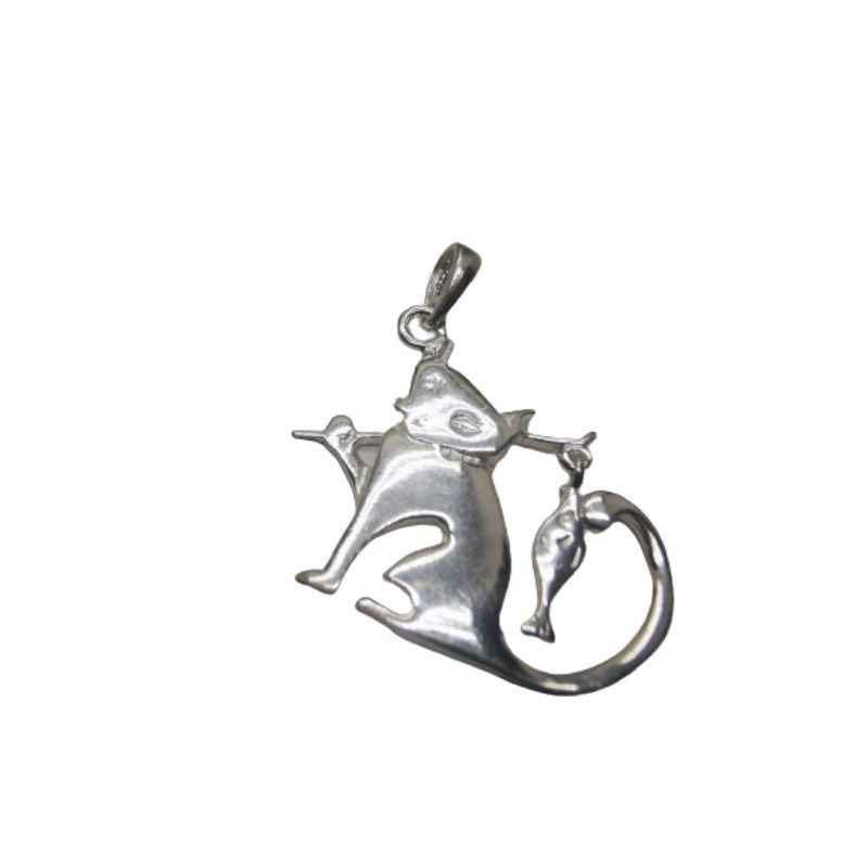 Pandantiv Argint 925 Pisica Pescar - vivimall.ro