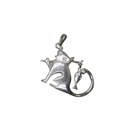 Pandantiv Argint 925 Pisica Pescar - vivimall.ro
