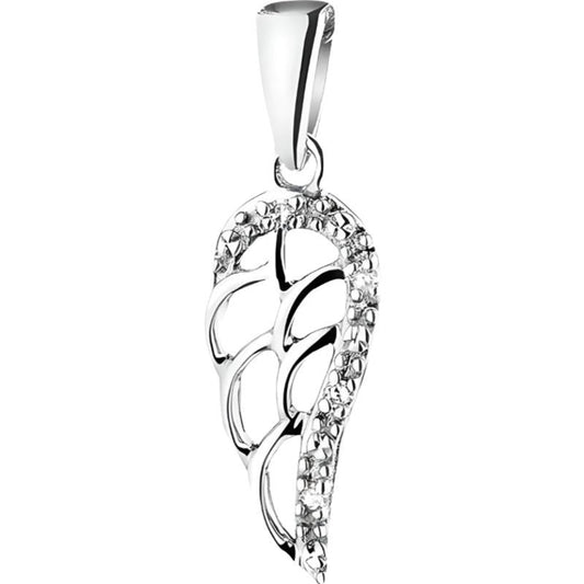 Pandantiv argint 925 Jolie Silver model Aripă cu Pietre, vedere frontală, dimensiuni 25x10 mm