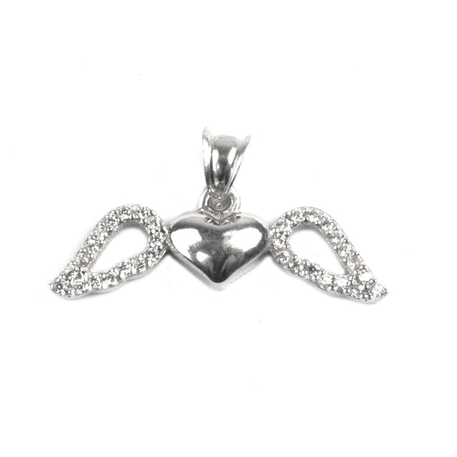 Pandantiv, Jolie Silver, Argint 925, Model Inima cu Aripi, Pietre Zirconiu, 25 x 15 mm, 1.4 g - vivimall.ro
