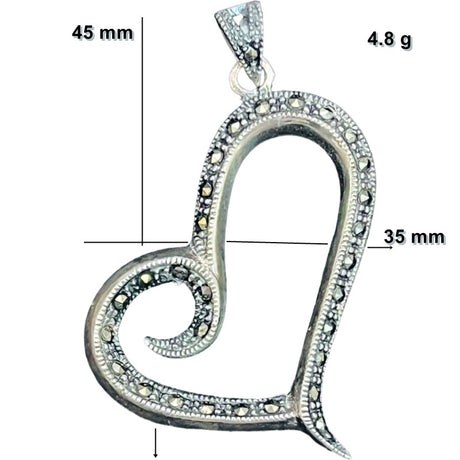 Pandantiv din Argint 925 Jolie Silver, Model Inima cu Marcasite, 45 x 35 mm, 4.8 g - vivimall.ro