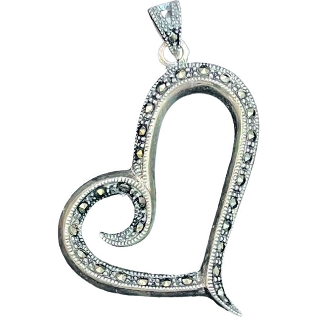 Pandantiv din Argint 925 Jolie Silver, Model Inima cu Marcasite, 45 x 35 mm, 4.8 g - vivimall.ro