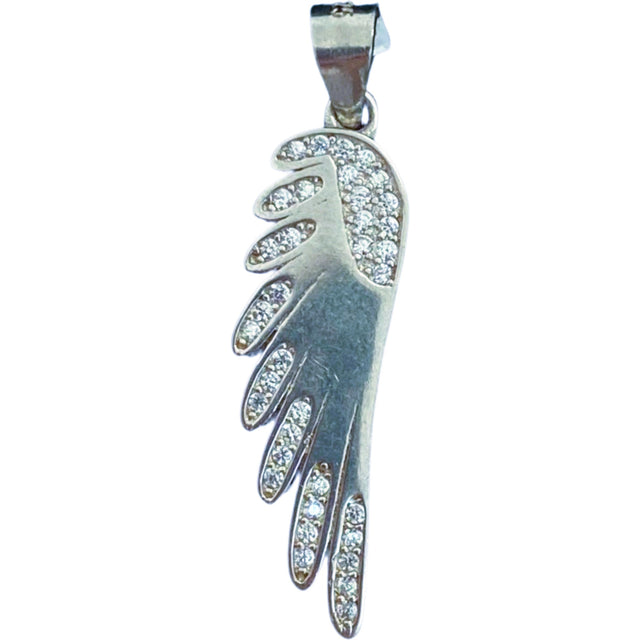 Pandantiv, Jolie Silver, Argint 925, Model Aripa Rodiata cu Zirconii, 30 x 7 mm, 2.3 g - vivimall.ro