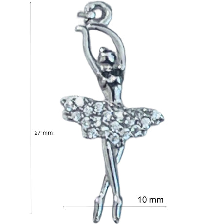 Pandantiv, Jolie Silver, Argint 925, Model Balerina cu Zirconii, 27 x 10 mm, 1.1 g - vivimall.ro