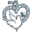 Pandantiv argint 925 Jolie Silver model inimă cu porumbel, vedere frontală, dimensiuni 20x15 mm