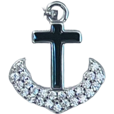 Pandantiv, Jolie Silver, Argint 925, Model Cruce Ancora cu pietre, 13 x 13 mm, 1.1 g - vivimall.ro