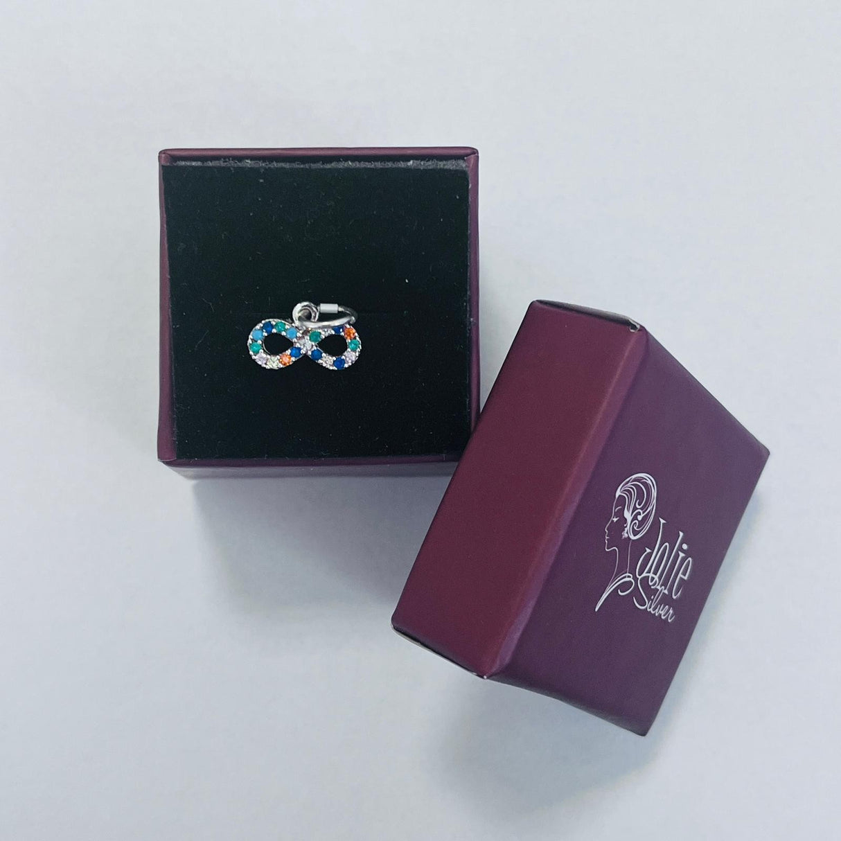 Pandantiv, Jolie Silver, Argint 925, Model Infinit cu Pietre, Model Random, Zirconii, 10 x 12 mm, 0.6 g - vivimall.ro