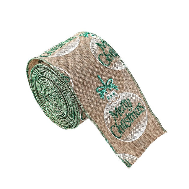 Panglica de Craciun pentru Decor Brad, Flippy, Panglica Decorativa de Craciun pentru Funde, Imprimeu Globulet Merry Christmas, 200 x 6.3 m, Khaki Alb Verde - vivimall.ro