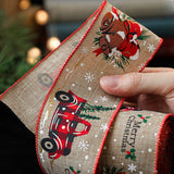 Panglica de Craciun pentru Decor Brad, Flippy, Panglica Decorativa de Craciun pentru Funde, Imprimeu Pick-Up Merry Christmas, 200 x 6.3 m, Khaki Rosu - vivimall.ro