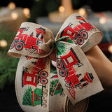 Panglica de Craciun pentru Decor Brad, Flippy, Panglica Decorativa de Craciun pentru Funde, Imprimeu Trenulet, 200 x 6.3 m, Khaki - vivimall.ro