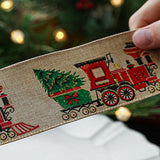 Panglica de Craciun pentru Decor Brad, Flippy, Panglica Decorativa de Craciun pentru Funde, Imprimeu Trenulet, 200 x 6.3 m, Khaki - vivimall.ro